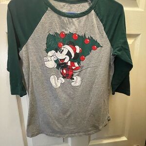 Disney Green and Gray Mickey Mouse Long Sleeve Tee